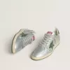 Herren-Sneaker „Ball Star” aus silbernem Nylon mit grünem Lederstern und Fersenlasche