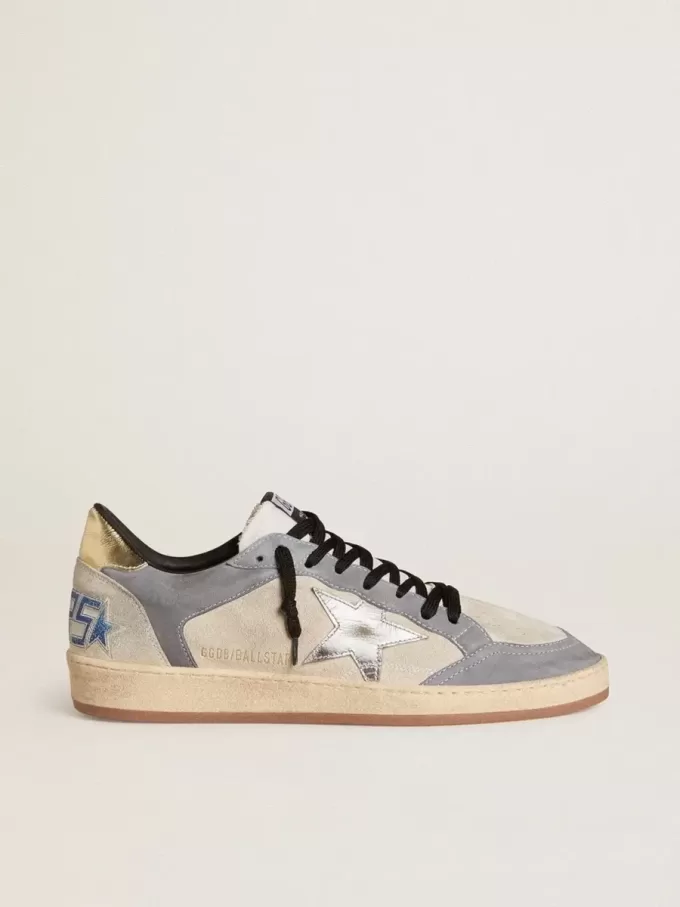 Herren-Sneaker „Ball Star” aus Wildleder und Nubukleder mit silbermetallischem Lederstern und goldmetallischer Lederferse