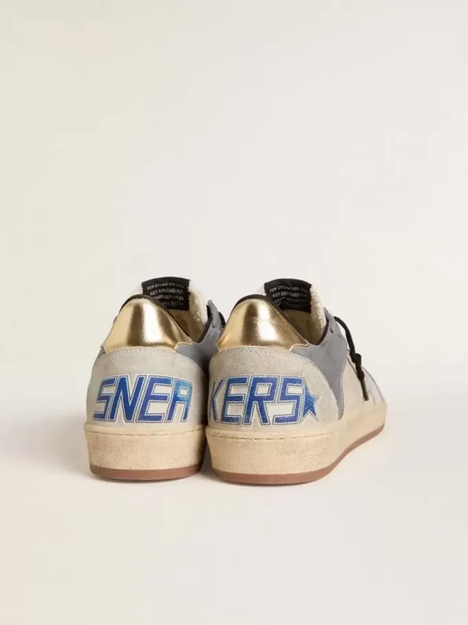 Herren-Sneaker „Ball Star” aus Wildleder und Nubukleder mit silbermetallischem Lederstern und goldmetallischer Lederferse