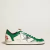 Herren-Sneaker Ball Star LAB aus grünem und weißem Leder mit silbernem Stern