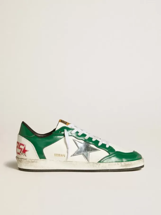 Herren-Sneaker Ball Star LAB aus grünem und weißem Leder mit silbernem Stern