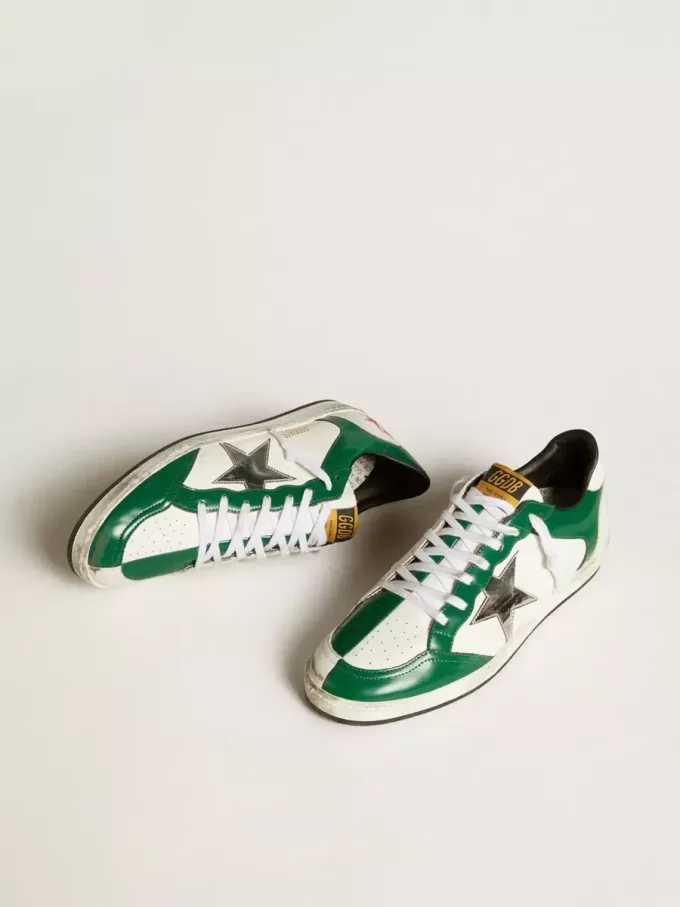 Herren-Sneaker Ball Star LAB aus grünem und weißem Leder mit silbernem Stern