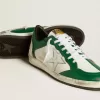 Herren-Sneaker Ball Star LAB aus grünem und weißem Leder mit silbernem Stern