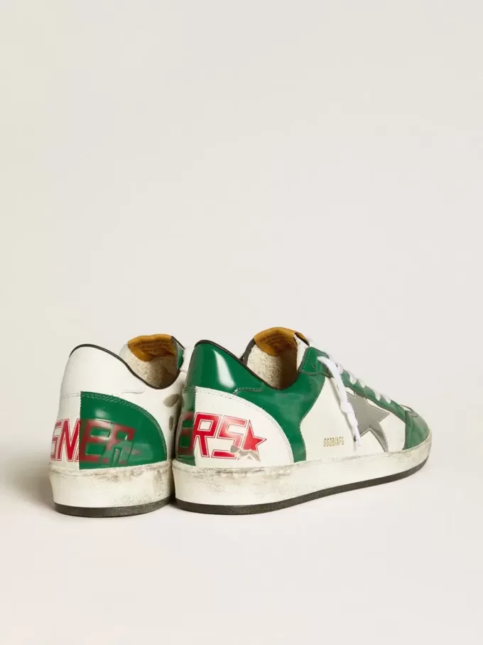 Herren-Sneaker Ball Star LAB aus grünem und weißem Leder mit silbernem Stern