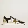 Herren-Sneaker Ball Star LAB aus silbernem Leder mit braunem Lederstern und schwarzer Fersenlasche
