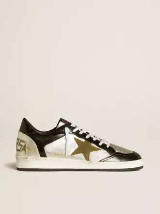 Herren-Sneaker Ball Star LAB aus silbernem Leder mit braunem Lederstern und schwarzer Fersenlasche