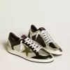 Herren-Sneaker Ball Star LAB aus silbernem Leder mit braunem Lederstern und schwarzer Fersenlasche
