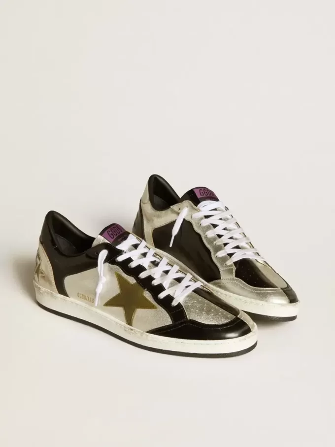 Herren-Sneaker Ball Star LAB aus silbernem Leder mit braunem Lederstern und schwarzer Fersenlasche