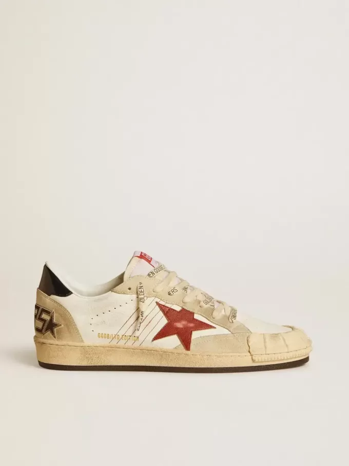 Herren-Sneaker Ball Star LTD aus Nappaleder mit rotem Lederstern und Lederlasche an der Ferse
