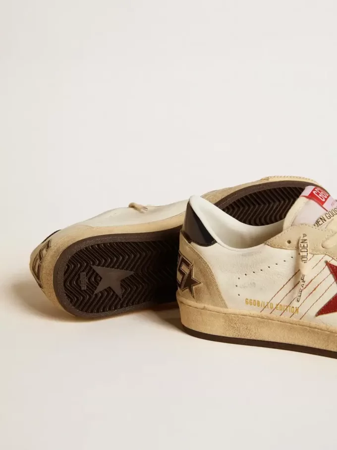 Herren-Sneaker Ball Star LTD aus Nappaleder mit rotem Lederstern und Lederlasche an der Ferse