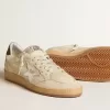 Herren-Sneaker „Ball Star” mit silbernem Lederstern und grüner Lederlasche an der Ferse