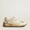 Herren-Sneaker Dad-Star aus beigem Nappaleder und Nylon mit weißem Lederstern