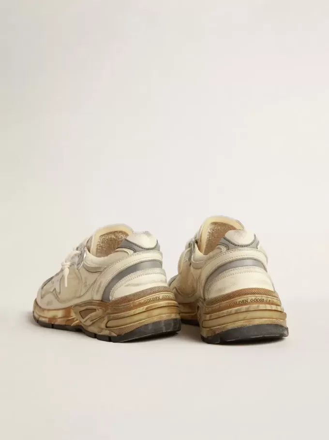 Herren-Sneaker Dad-Star aus beigem Nappaleder und Nylon mit weißem Lederstern