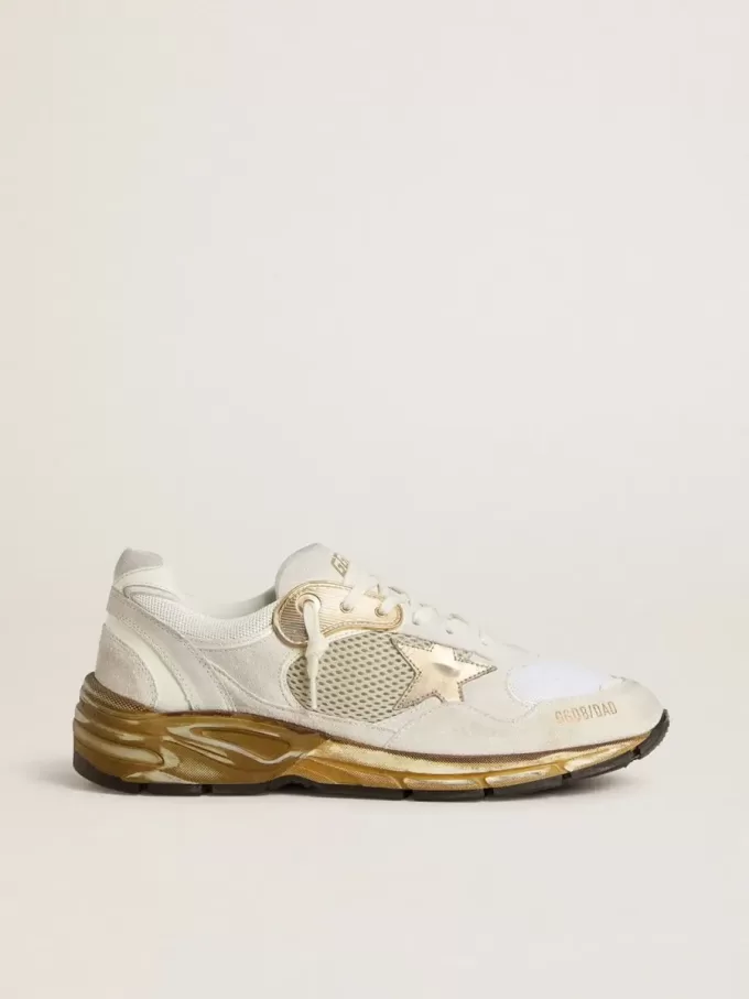 Herren-Sneaker Dad-Star aus Mesh und weißem Wildleder mit goldfolienbeschichtetem Lederstern Herren-Sneaker Dad-Star aus Mesh und weißem Wildleder mit goldfolienbeschichtetem Lederstern