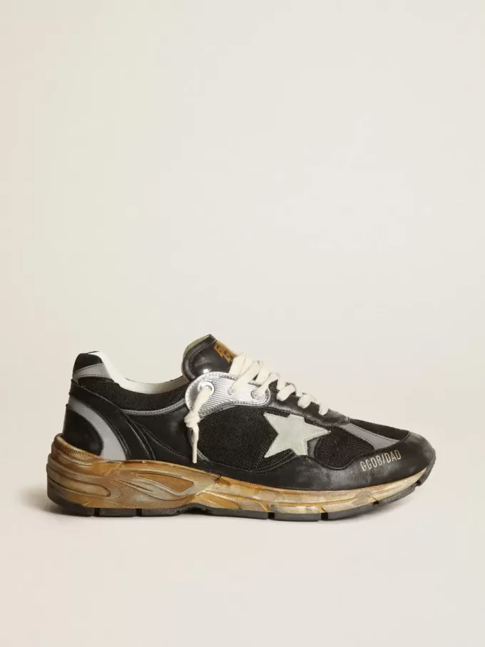 Herren-Sneaker Dad-Star aus schwarzem Mesh und Nappaleder mit eisblauem Stern Herren-Sneaker Dad-Star aus schwarzem Mesh und Nappaleder mit eisblauem Stern