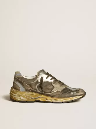 Herren-Sneaker Dad-Star aus Wildleder und Nylon mit khakifarbenem Lederstern und Fersenlasche