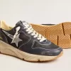 Herren-Sneaker „Running Sole” aus dunkelblauem Nappaleder und schwarzem Nylon mit silbernem Stern