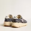 Herren-Sneaker „Running Sole” aus dunkelblauem Nappaleder und schwarzem Nylon mit silbernem Stern