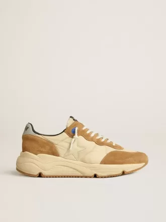 Herren-Sneaker „Running Sole” aus elfenbeinfarbenem Nylon und tabakfarbenem Wildleder