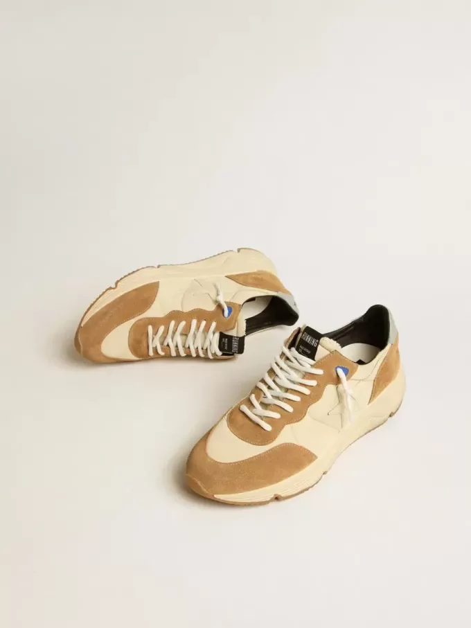 Herren-Sneaker „Running Sole” aus elfenbeinfarbenem Nylon und tabakfarbenem Wildleder Herren-Sneaker „Running Sole” aus elfenbeinfarbenem Nylon und tabakfarbenem Wildleder