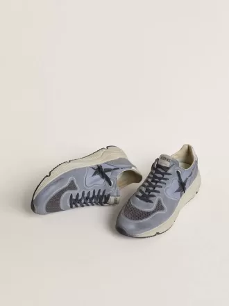 Herren-Sneaker „Running Sole” aus hellblauem Nylon und Nubukleder mit schwarzem Stern