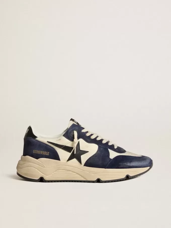 Herren-Sneaker „Running Sole” aus schwarzem und beigem Nappaleder mit schwarzem Stern und Fersenlasche Herren-Sneaker „Running Sole” aus schwarzem und beigem Nappaleder mit schwarzem Stern und Fersenlasche