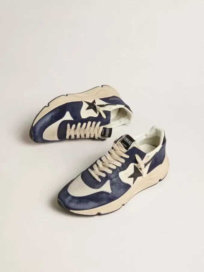 Herren-Sneaker „Running Sole” aus schwarzem und beigem Nappaleder mit schwarzem Stern und Fersenlasche Herren-Sneaker „Running Sole” aus schwarzem und beigem Nappaleder mit schwarzem Stern und Fersenlasche