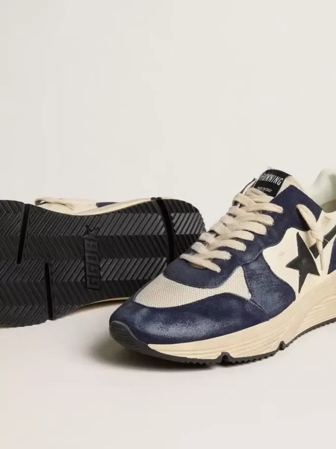 Herren-Sneaker „Running Sole” aus schwarzem und beigem Nappaleder mit schwarzem Stern und Fersenlasche Herren-Sneaker „Running Sole” aus schwarzem und beigem Nappaleder mit schwarzem Stern und Fersenlasche