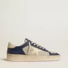 Herren-Sneaker Stardan aus grauem und blauem Leder mit cremefarbenem Stern und Fersenlasche Herren-Sneaker Stardan aus grauem und blauem Leder mit cremefarbenem Stern und Fersenlasche