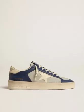 Herren-Sneaker Stardan aus grauem und blauem Leder mit cremefarbenem Stern und Fersenlasche