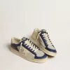 Herren-Sneaker Stardan aus grauem und blauem Leder mit cremefarbenem Stern und Fersenlasche Herren-Sneaker Stardan aus grauem und blauem Leder mit cremefarbenem Stern und Fersenlasche