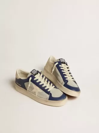 Herren-Sneaker Stardan aus grauem und blauem Leder mit cremefarbenem Stern und Fersenlasche
