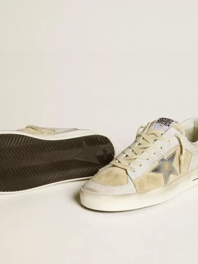 Herren-Sneaker „Stardan” aus Nubuk- und Crackle-Leder mit silbernem Metallic-Lederstern