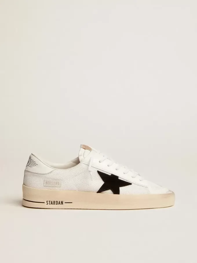 Herren-Sneaker „Stardan” aus weißem Mesh mit schwarzem Wildlederstern Herren-Sneaker „Stardan” aus weißem Mesh mit schwarzem Wildlederstern