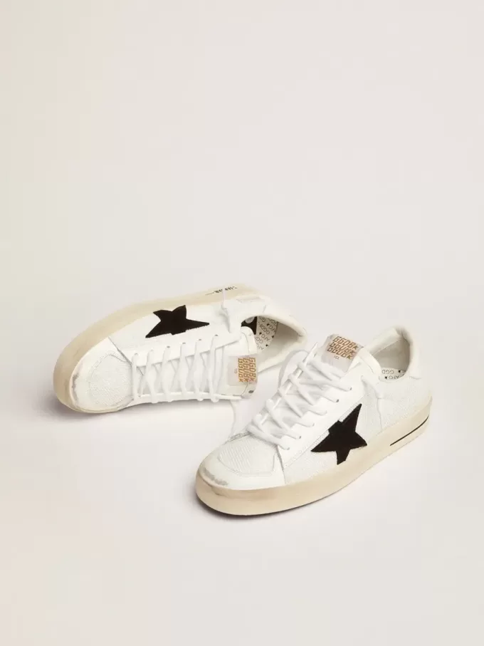 Herren-Sneaker „Stardan” aus weißem Mesh mit schwarzem Wildlederstern Herren-Sneaker „Stardan” aus weißem Mesh mit schwarzem Wildlederstern