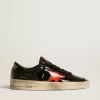 Herren-Sneaker Stardan LAB aus schwarzem und grünem Lackleder mit orangefarbenem Stern