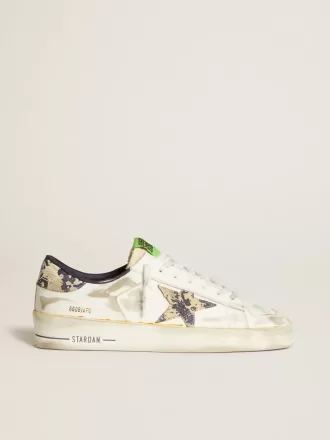 Herren-Sneaker Stardan LAB aus weißem Leder mit Camouflage-Stern und Fersenlasche