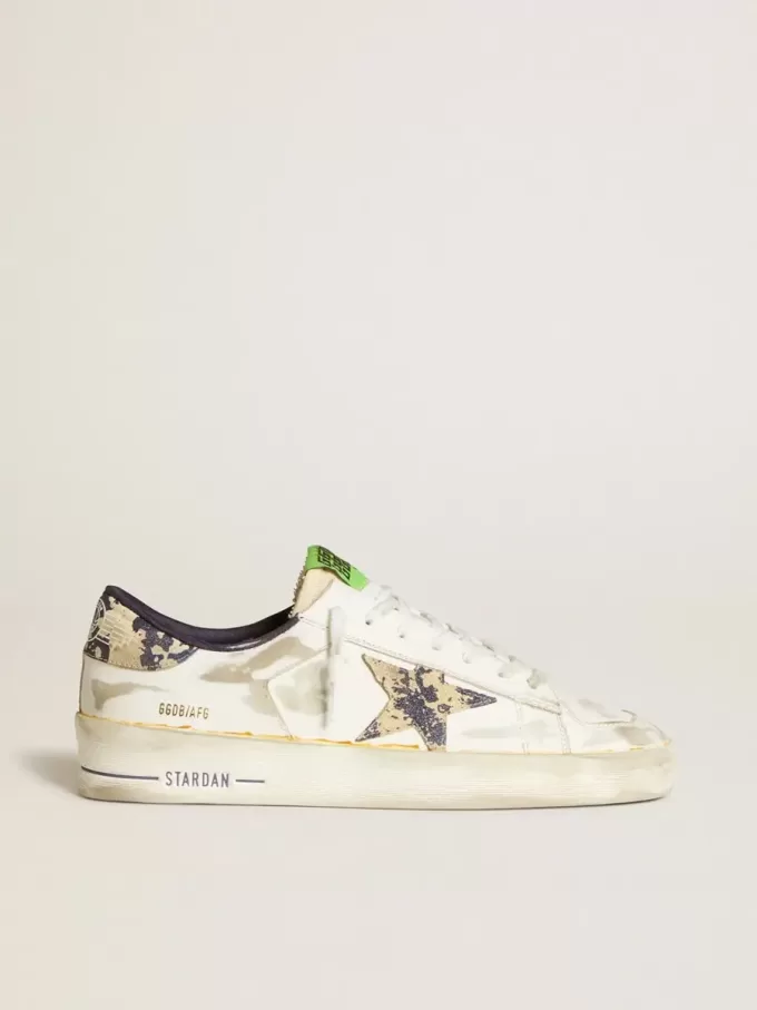 Herren-Sneaker Stardan LAB aus weißem Leder mit Camouflage-Stern und Fersenlasche