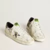 Herren-Sneaker Stardan LAB aus weißem Leder mit Camouflage-Stern und Fersenlasche