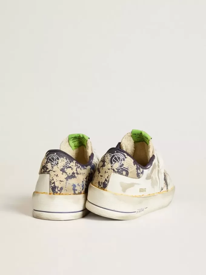 Herren-Sneaker Stardan LAB aus weißem Leder mit Camouflage-Stern und Fersenlasche