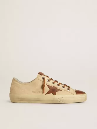 Herren-Sneaker V-Star aus cremefarbenem Canvas mit tabakfarbenem Lederstern