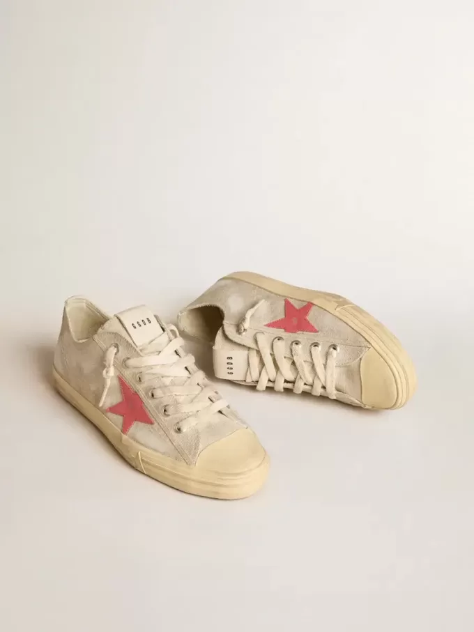 Herren-Sneaker V-Star aus hellgrauem Canvas mit rotem Lederstern