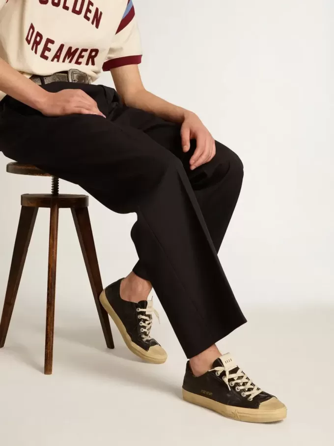 Herren-Sneaker V-Star aus schwarzem Nappaleder mit schwarzem Lederstern