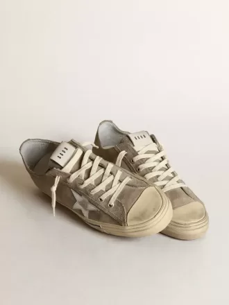 Herren-Sneaker V-Star aus taubengrauem Wildleder mit silbermetallischem Lederstern