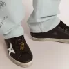 Herren-Spitzenverschluss mit Clip in Altgoldfarbe mit goldener Beschriftung Herren-Spitzenverschluss mit Clip in Altgoldfarbe mit goldener Beschriftung