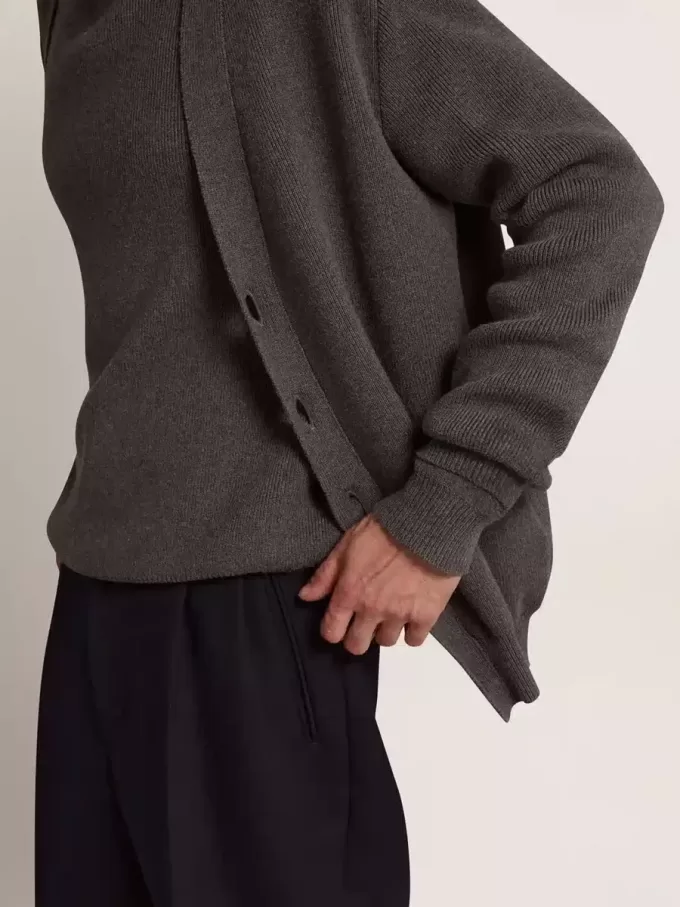 Herren-Strickjacke aus melierter grauer Baumwolle mit Logo auf der Rückseite