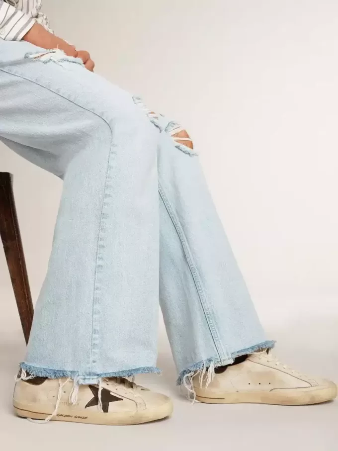 Herren-Super-Star aus Leder mit schwarzem Denim-Stern und schwarzer Leder-Fersenlasche Herren-Super-Star aus Leder mit schwarzem Denim-Stern und schwarzer Leder-Fersenlasche