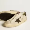 Herren-Super-Star aus Leder mit schwarzem Denim-Stern und schwarzer Leder-Fersenlasche Herren-Super-Star aus Leder mit schwarzem Denim-Stern und schwarzer Leder-Fersenlasche