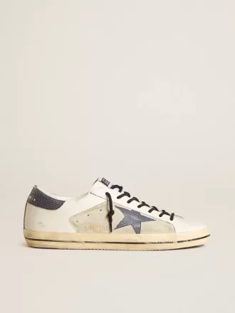 Herren-Super-Star aus Leder und Wildleder mit blauem Lederstern mit Eidechsenprint