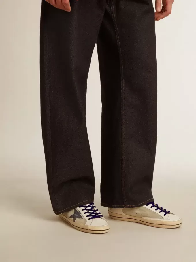 Herren-Super-Star aus Leder und Wildleder mit blauem Lederstern mit Eidechsenprint Herren-Super-Star aus Leder und Wildleder mit blauem Lederstern mit Eidechsenprint
